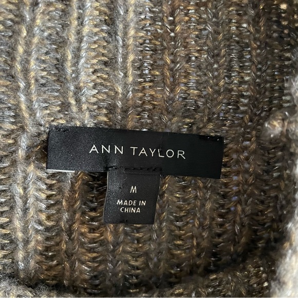 Ann Taylor Brown Graige Sparkly Chunky Knit Sweater High Neck - Picture 6 of 7